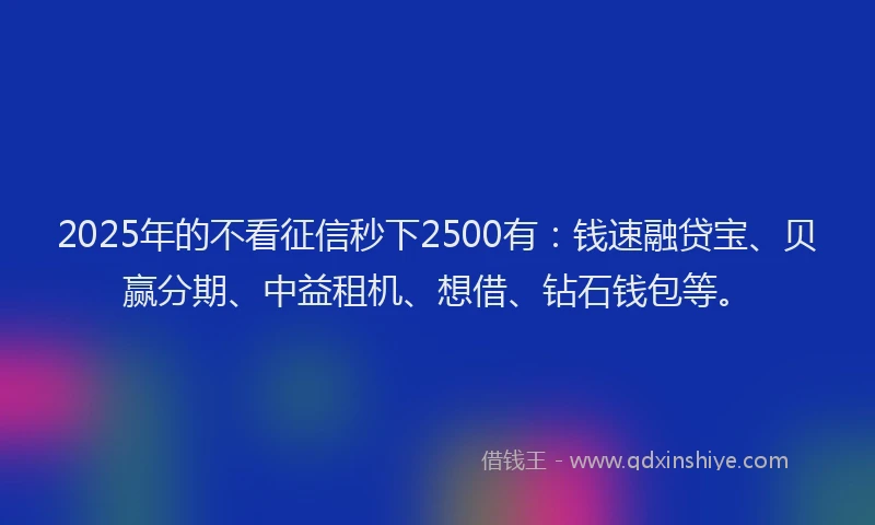 2025年的不看征信秒下2500有：钱速融贷宝、贝赢分期、中益租机、想借、钻石钱包等。