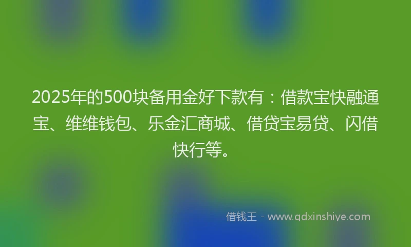 2025年的500块备用金好下款有：借款宝快融通宝、维维钱包、乐金汇商城、借贷宝易贷、闪借快行等。