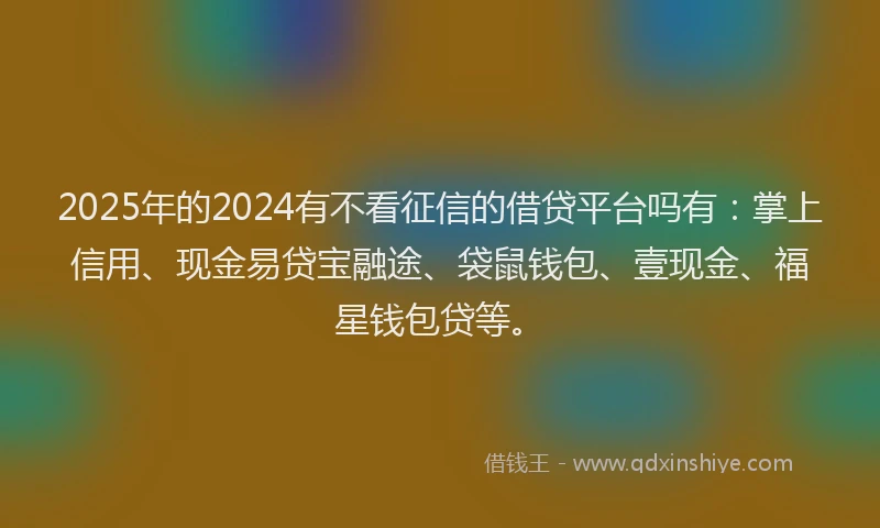 2025年的2024有不看征信的借贷平台吗有：掌上信用、现金易贷宝融途、袋鼠钱包、壹现金、福星钱包贷等。