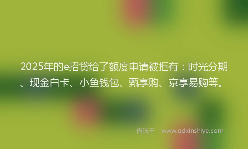 2025年的e招贷给了额度申请被拒有：时光分期、现金白卡、小鱼钱包、甄享购、京享易购等。