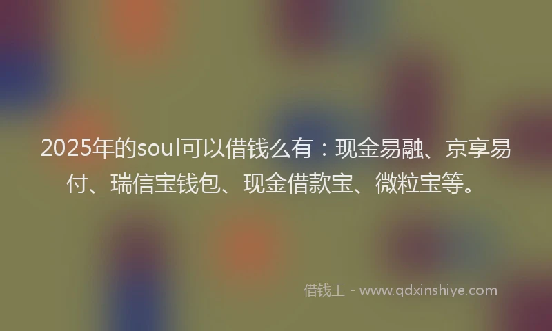 2025年的soul可以借钱么有：现金易融、京享易付、瑞信宝钱包、现金借款宝、微粒宝等。