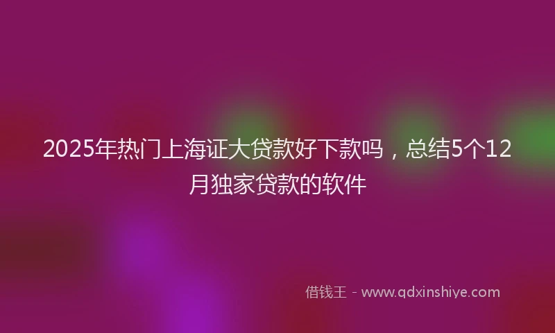2025年热门上海证大贷款好下款吗，总结5个12月独家贷款的软件