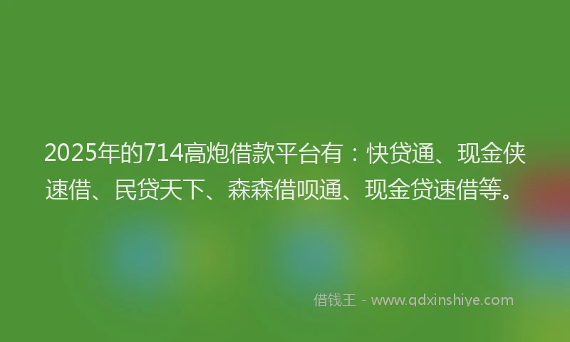 2025年的714高炮借款平台有：快贷通、现金侠速借、民贷天下、森森借呗通、现金贷速借等。