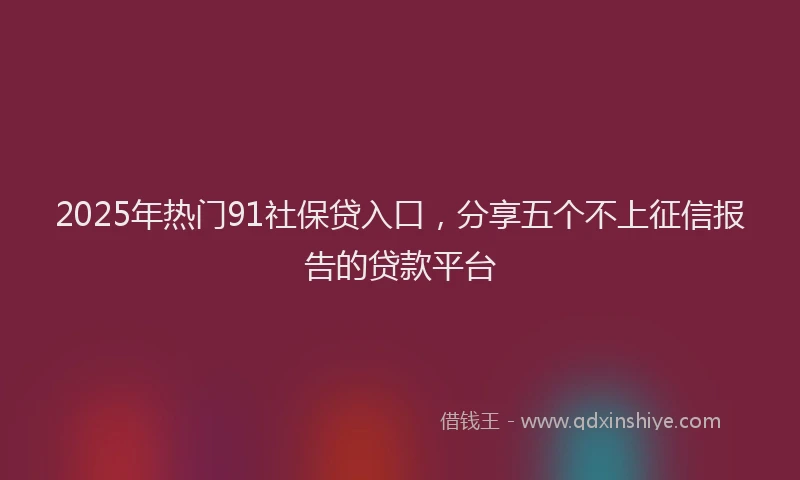 2025年热门91社保贷入口，分享五个不上征信报告的贷款平台