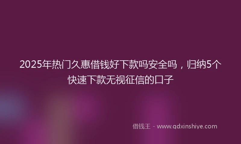 2025年热门久惠借钱好下款吗安全吗，归纳5个快速下款无视征信的口子