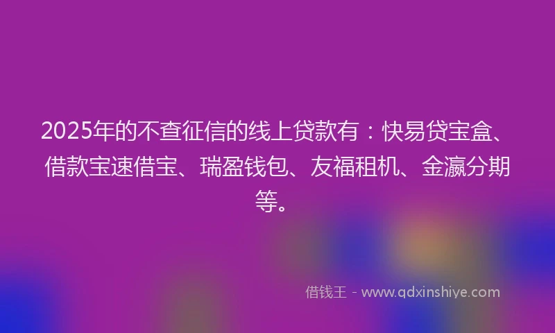 2025年的不查征信的线上贷款有：快易贷宝盒、借款宝速借宝、瑞盈钱包、友福租机、金瀛分期等。