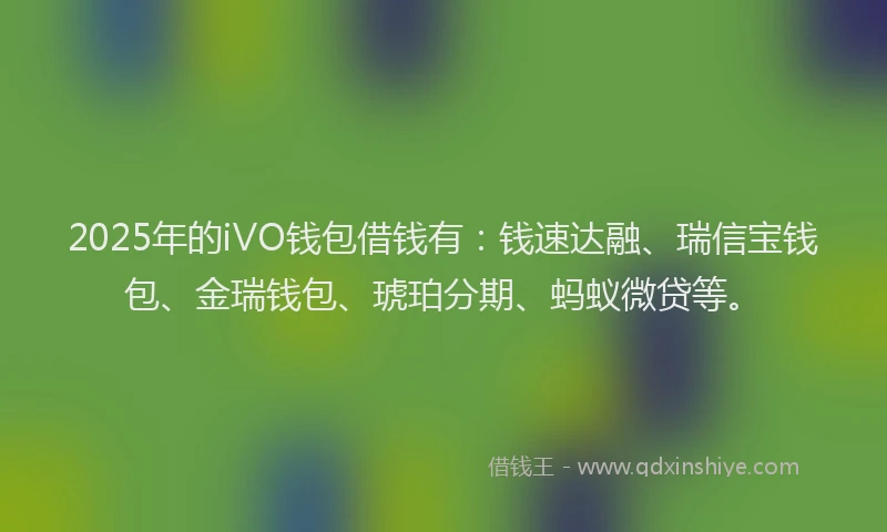 2025年的iVO钱包借钱有：钱速达融、瑞信宝钱包、金瑞钱包、琥珀分期、蚂蚁微贷等。
