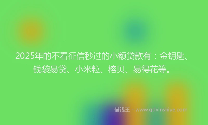 2025年的不看征信秒过的小额贷款有：金钥匙、钱袋易贷、小米粒、榕贝、易得花等。
