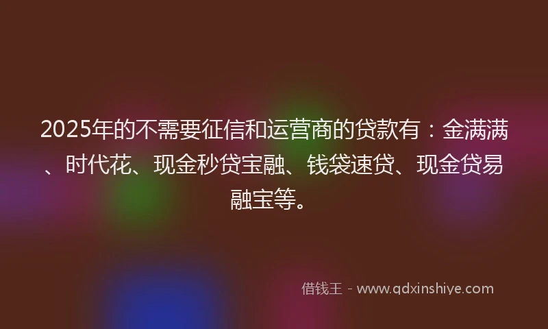 2025年的不需要征信和运营商的贷款有：金满满、时代花、现金秒贷宝融、钱袋速贷、现金贷易融宝等。