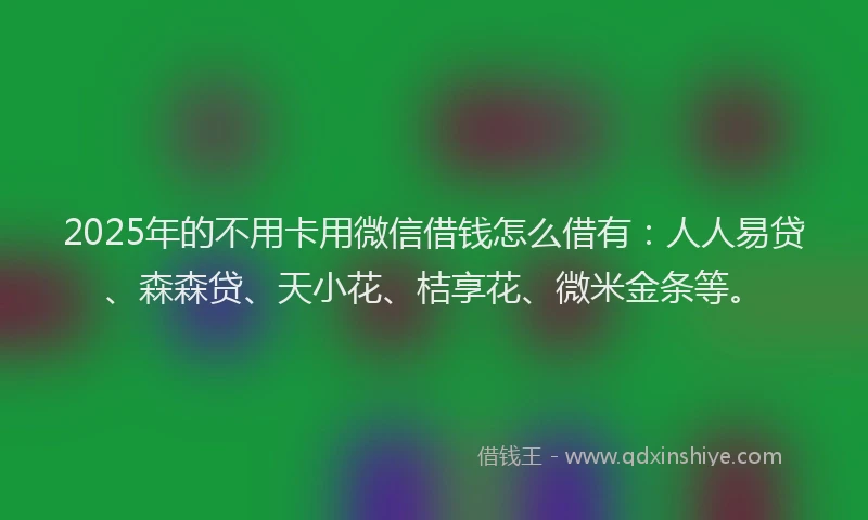 2025年的不用卡用微信借钱怎么借有：人人易贷、森森贷、天小花、桔享花、微米金条等。