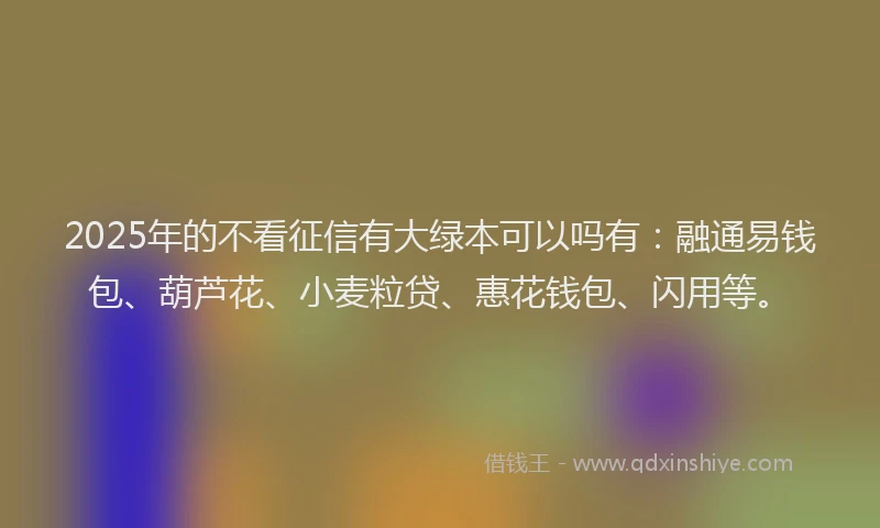 2025年的不看征信有大绿本可以吗有：融通易钱包、葫芦花、小麦粒贷、惠花钱包、闪用等。