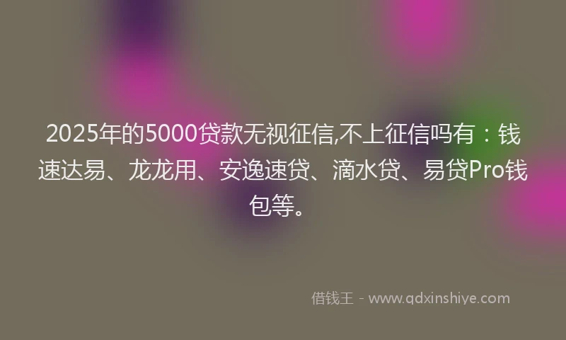 2025年的5000贷款无视征信,不上征信吗有：钱速达易、龙龙用、安逸速贷、滴水贷、易贷Pro钱包等。