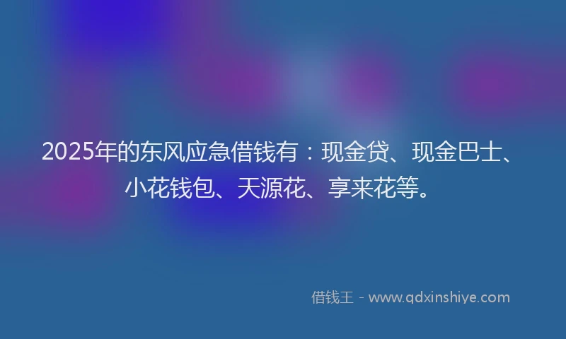 2025年的东风应急借钱有：现金贷、现金巴士、小花钱包、天源花、享来花等。