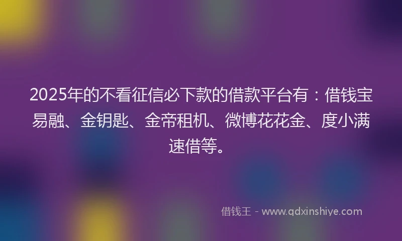 2025年的不看征信必下款的借款平台有：借钱宝易融、金钥匙、金帝租机、微博花花金、度小满速借等。