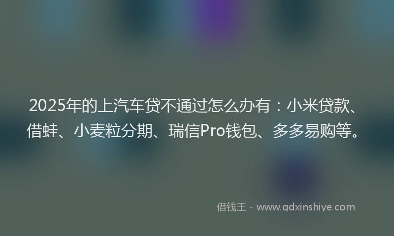 2025年的上汽车贷不通过怎么办有：小米贷款、借蛙、小麦粒分期、瑞信Pro钱包、多多易购等。