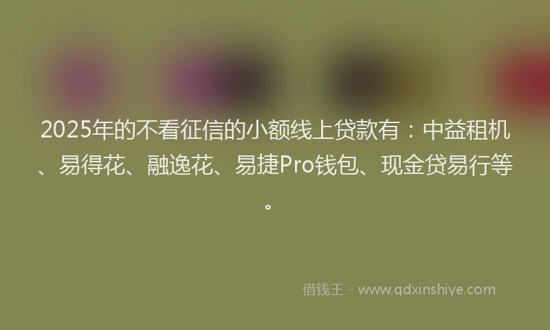 2025年的不看征信的小额线上贷款有：中益租机、易得花、融逸花、易捷Pro钱包、现金贷易行等。