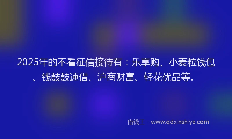 2025年的不看征信接待有：乐享购、小麦粒钱包、钱鼓鼓速借、沪商财富、轻花优品等。