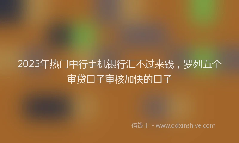 2025年热门中行手机银行汇不过来钱，罗列五个审贷口子审核加快的口子