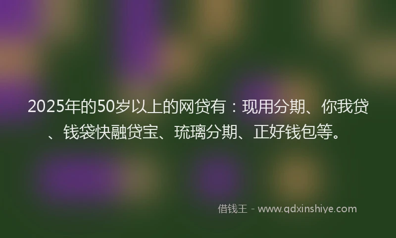 2025年的50岁以上的网贷有：现用分期、你我贷、钱袋快融贷宝、琉璃分期、正好钱包等。