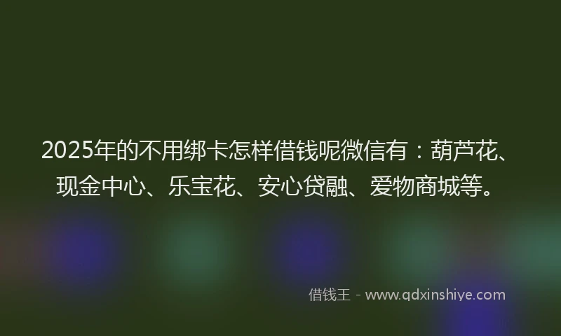 2025年的不用绑卡怎样借钱呢微信有：葫芦花、现金中心、乐宝花、安心贷融、爱物商城等。
