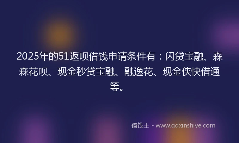 2025年的51返呗借钱申请条件有：闪贷宝融、森森花呗、现金秒贷宝融、融逸花、现金侠快借通等。