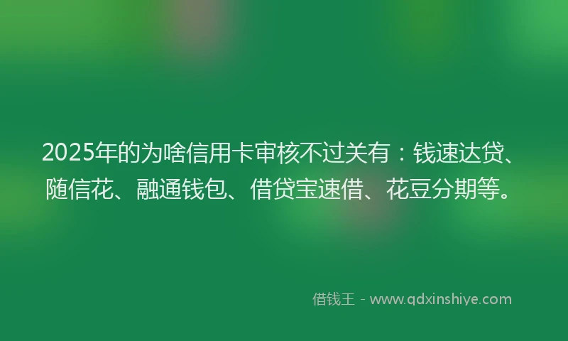 2025年的为啥信用卡审核不过关有：钱速达贷、随信花、融通钱包、借贷宝速借、花豆分期等。