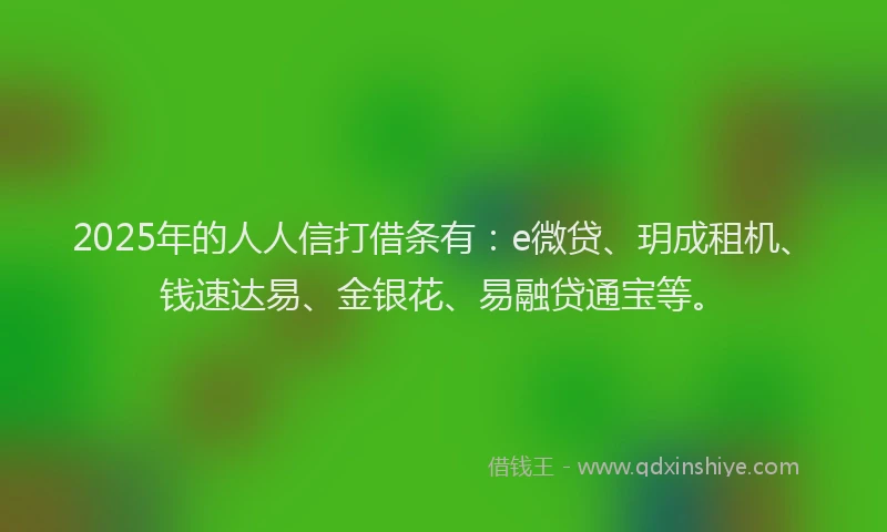 2025年的人人信打借条有：e微贷、玥成租机、钱速达易、金银花、易融贷通宝等。