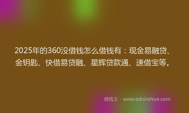 2025年的360没借钱怎么借钱有：现金易融贷、金钥匙、快借易贷融、星辉贷款通、速借宝等。