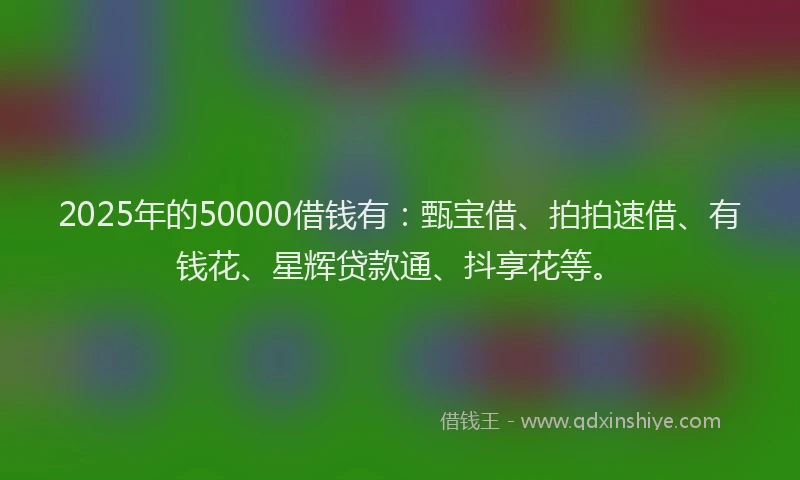 2025年的50000借钱有：甄宝借、拍拍速借、有钱花、星辉贷款通、抖享花等。