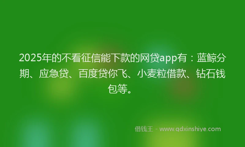 2025年的不看征信能下款的网贷app有：蓝鲸分期、应急贷、百度贷你飞、小麦粒借款、钻石钱包等。