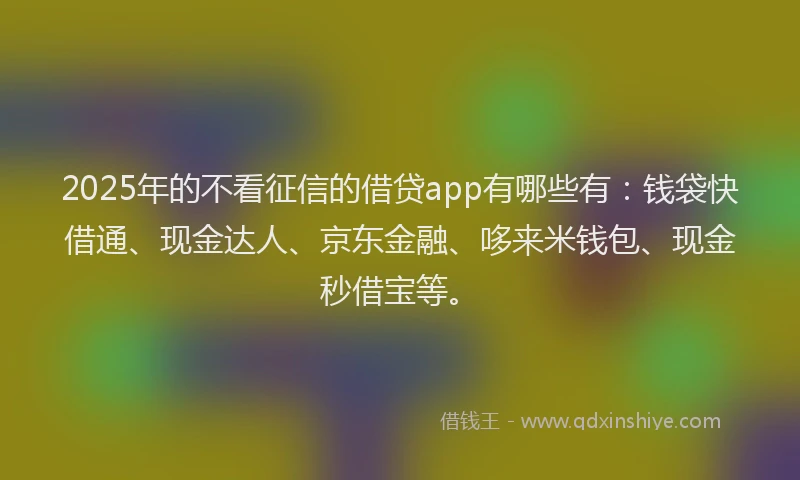 2025年的不看征信的借贷app有哪些有：钱袋快借通、现金达人、京东金融、哆来米钱包、现金秒借宝等。