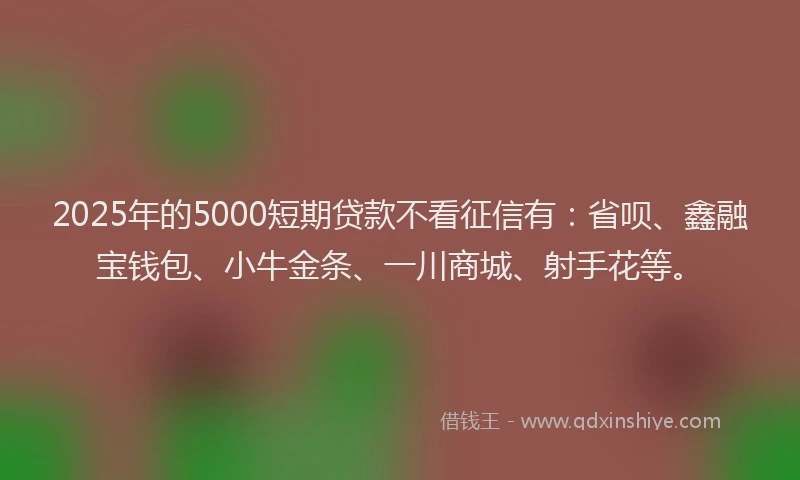 2025年的5000短期贷款不看征信有：省呗、鑫融宝钱包、小牛金条、一川商城、射手花等。
