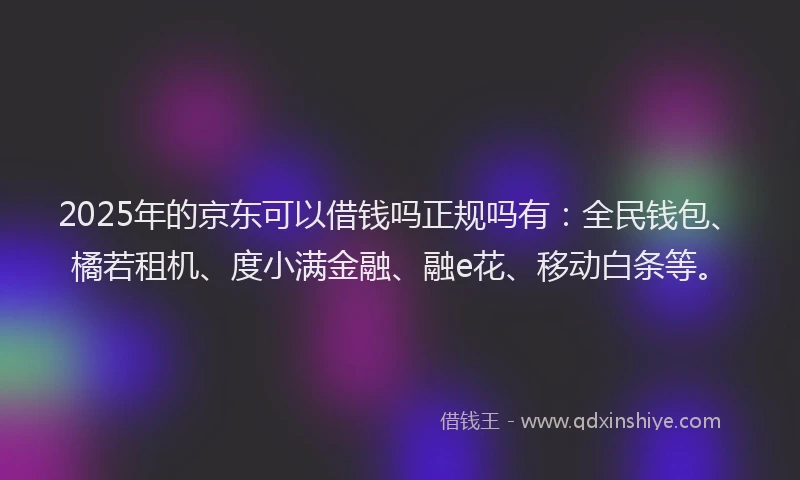 2025年的京东可以借钱吗正规吗有：全民钱包、橘若租机、度小满金融、融e花、移动白条等。
