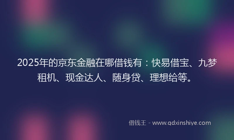 2025年的京东金融在哪借钱有：快易借宝、九梦租机、现金达人、随身贷、理想给等。