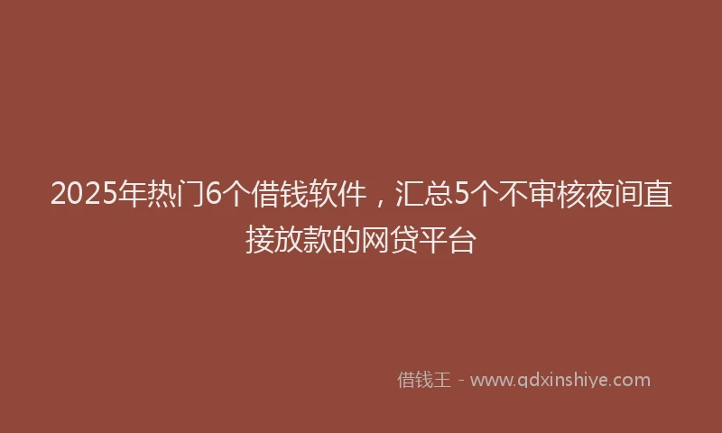 2025年热门6个借钱软件，汇总5个不审核夜间直接放款的网贷平台