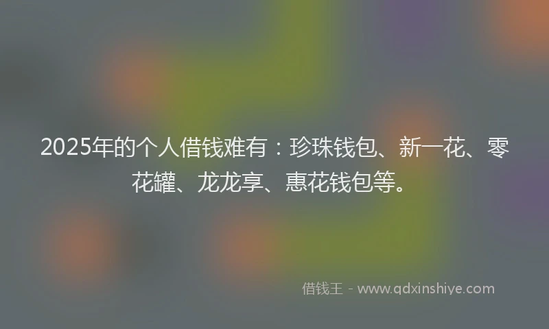 2025年的个人借钱难有：珍珠钱包、新一花、零花罐、龙龙享、惠花钱包等。