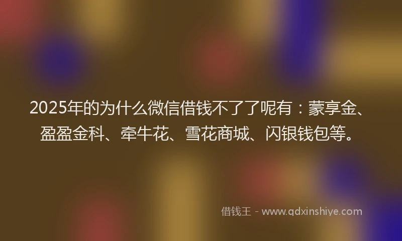 2025年的为什么微信借钱不了了呢有：蒙享金、盈盈金科、牵牛花、雪花商城、闪银钱包等。