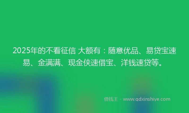 2025年的不看征信 大额有：随意优品、易贷宝速易、金满满、现金侠速借宝、洋钱速贷等。