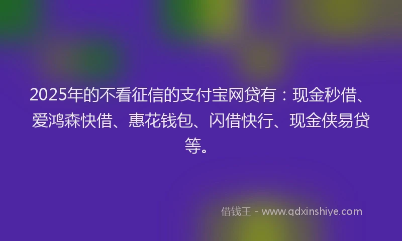 2025年的不看征信的支付宝网贷有：现金秒借、爱鸿森快借、惠花钱包、闪借快行、现金侠易贷等。