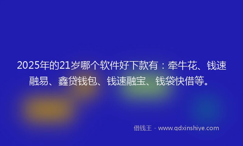2025年的21岁哪个软件好下款有：牵牛花、钱速融易、鑫贷钱包、钱速融宝、钱袋快借等。