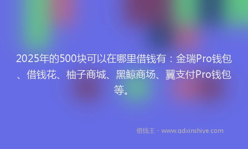 2025年的500块可以在哪里借钱有：金瑞Pro钱包、借钱花、柚子商城、黑鲸商场、翼支付Pro钱包等。