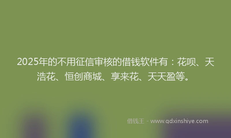 2025年的不用征信审核的借钱软件有：花呗、天浩花、恒创商城、享来花、天天盈等。