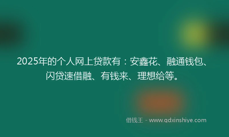 2025年的个人网上贷款有：安鑫花、融通钱包、闪贷速借融、有钱来、理想给等。