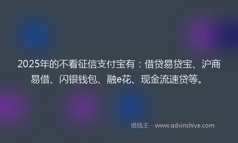 2025年的不看征信支付宝有：借贷易贷宝、沪商易借、闪银钱包、融e花、现金流速贷等。