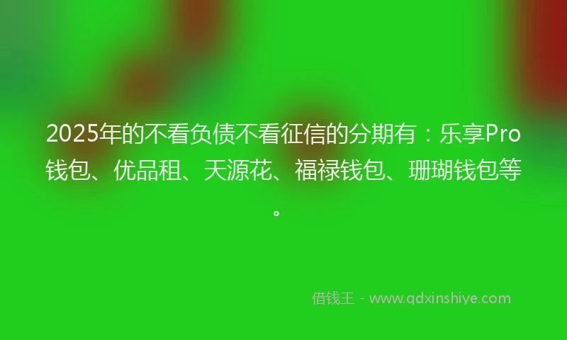 2025年的不看负债不看征信的分期有：乐享Pro钱包、优品租、天源花、福禄钱包、珊瑚钱包等。