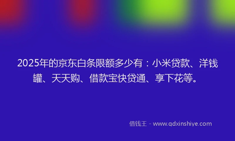 2025年的京东白条限额多少有：小米贷款、洋钱罐、天天购、借款宝快贷通、享下花等。
