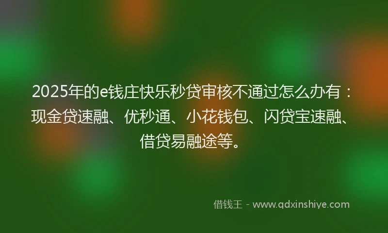 2025年的e钱庄快乐秒贷审核不通过怎么办有：现金贷速融、优秒通、小花钱包、闪贷宝速融、借贷易融途等。