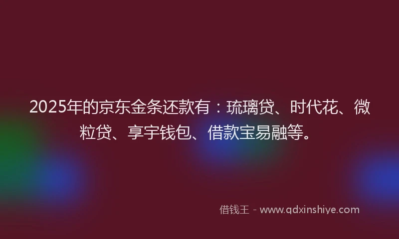 2025年的京东金条还款有：琉璃贷、时代花、微粒贷、享宇钱包、借款宝易融等。
