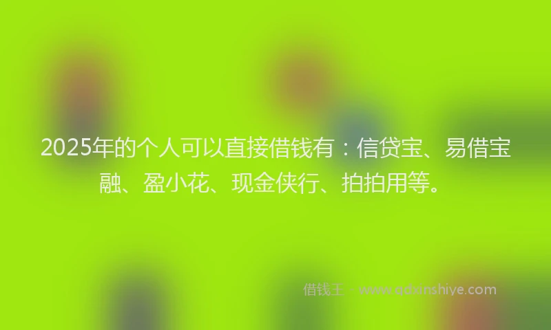 2025年的个人可以直接借钱有：信贷宝、易借宝融、盈小花、现金侠行、拍拍用等。