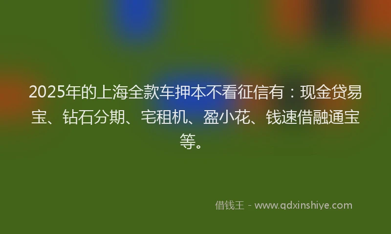 2025年的上海全款车押本不看征信有：现金贷易宝、钻石分期、宅租机、盈小花、钱速借融通宝等。